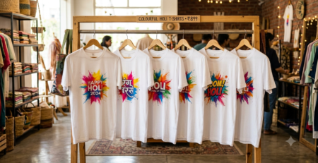 Holi DTF Printing Merchandise colorful custom T-shirts for Holi festival