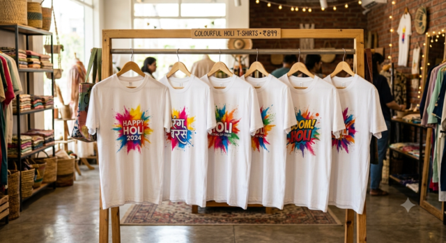 Holi DTF Printing Merchandise colorful custom T-shirts for Holi festival