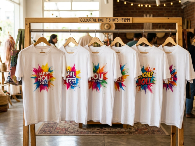 Holi DTF Printing Merchandise colorful custom T-shirts for Holi festival