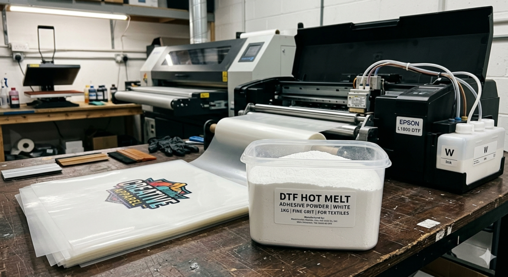 DTF Hot Melt Adhesive Powder used for garment transfer printing