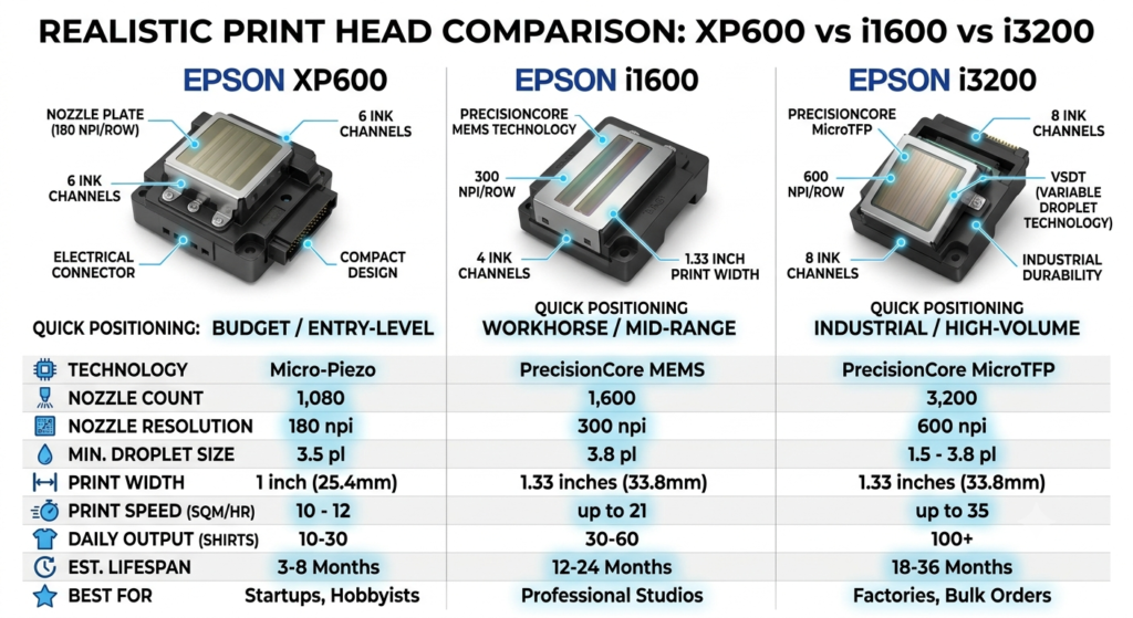 Best DTF Printer Under ₹350000 in India: Top Picks Reviewed - DTF Printer Under ₹350000 print head comparison XP600 i1600 i3200