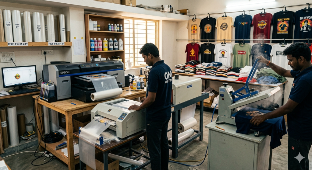DTF Printer Comparison India production workflow in a garment printing business