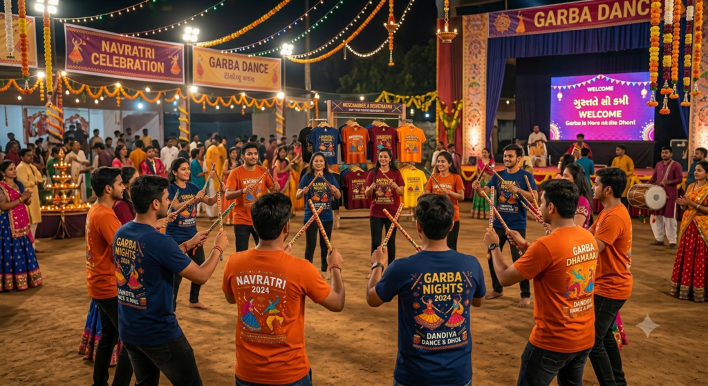 DTF Transfers for Navratri Merchandise worn during a Garba celebration
