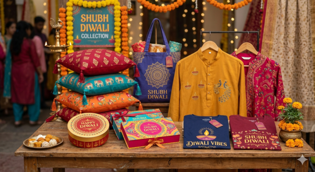 DTF Diwali Merchandise Guide showing festive DTF printing setup