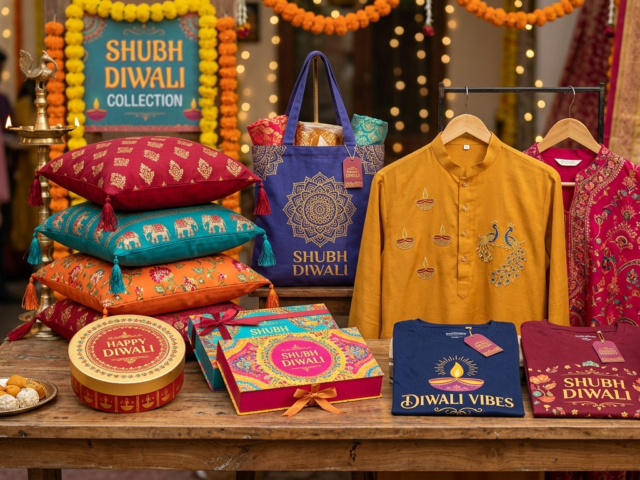 DTF Diwali Merchandise Guide showing festive DTF printing setup