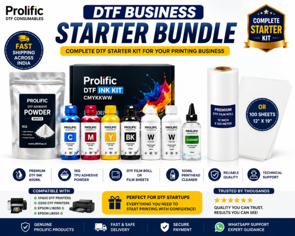 DTF Business Starter Bundle Kit with DTF Ink Film Powder Cleaner and Conversion Accessories
