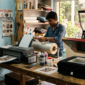 Entrepreneur setting up equipment to start DTF printing business in India