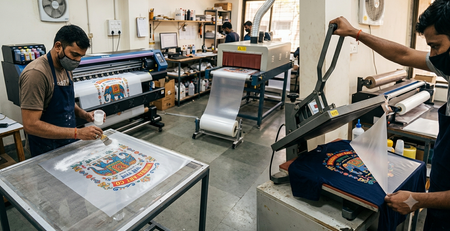 DTF hot melt adhesive powder in India printing workflow from film to finished T-shirt