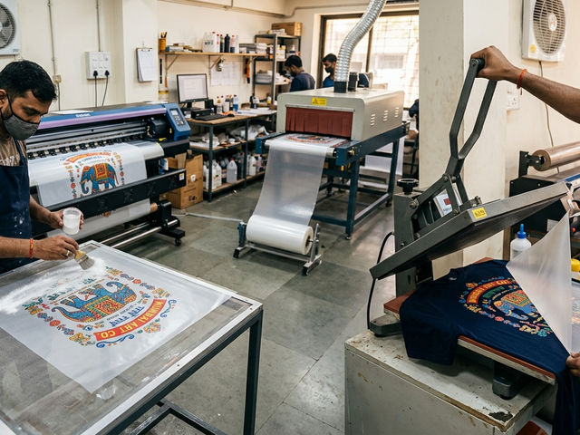DTF hot melt adhesive powder in India printing workflow from film to finished T-shirt