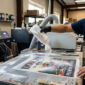 DTF Hot Melt Adhesive Powder being applied on printed DTF film