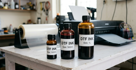 DTF ink bottle sizes 100ml 500ml and 1L comparison for Indian DTF printing