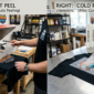 Hot Peel vs Cold Peel DTF Film comparison showing peeling process