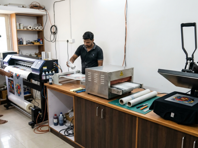 DTF Printing Business Profit Margin workflow from printing film to heat pressing