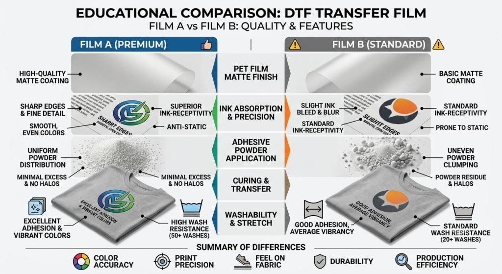 DTF Hot Melt Adhesive Powder Ultimate Guide: DTF Film A+B Difference Explained 2026 - DTF Hot Melt Adhesive Powder with DTF Film A and B comparison