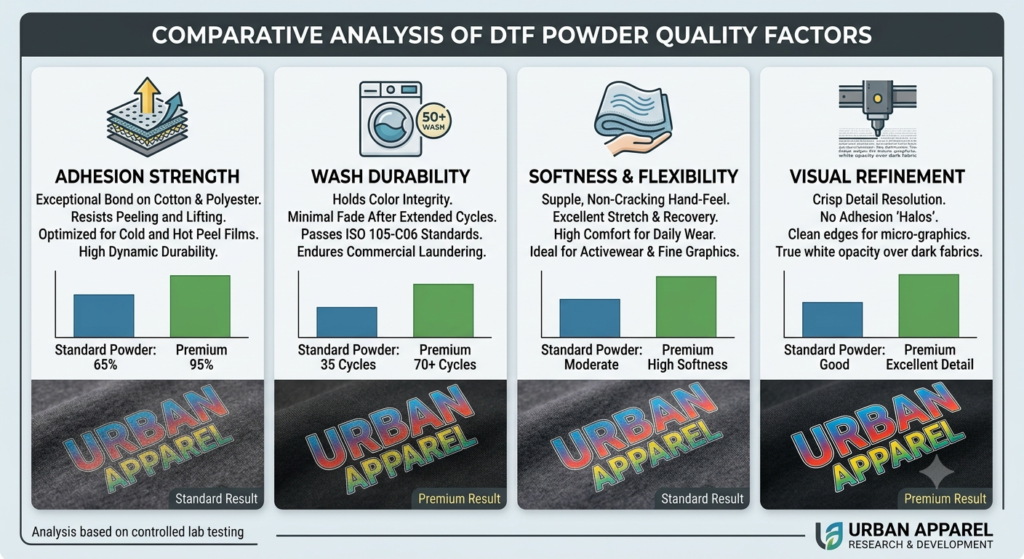 DTF Hot Melt Adhesive Powder comparison chart