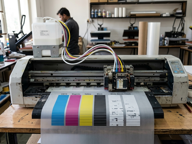DTF printer clogging caused by white ink buildup and blocked printhead