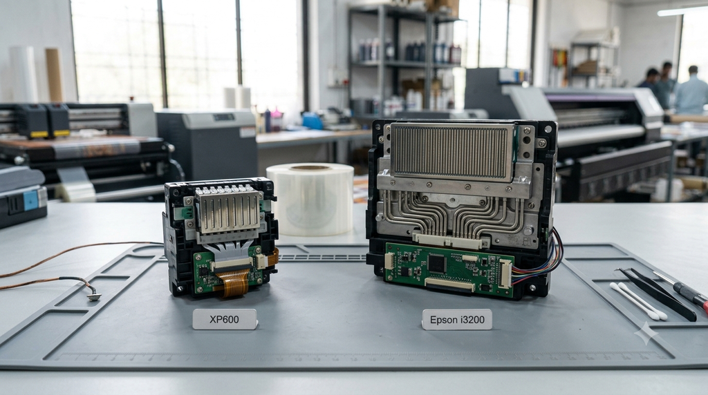 DTF Printer Printhead Comparison: Proven Epson i3200 vs XP600 Guide for India - DTF Printer Printhead Comparison showing XP600 and Epson i3200 printheads