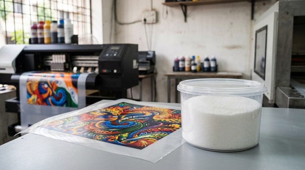 Best DTF Printer for Small Indian Print Shops: 4-Head vs 6-Head Compared - Best DTF Printer for Small Indian Print Shops using DTF hot melt adhesive powder