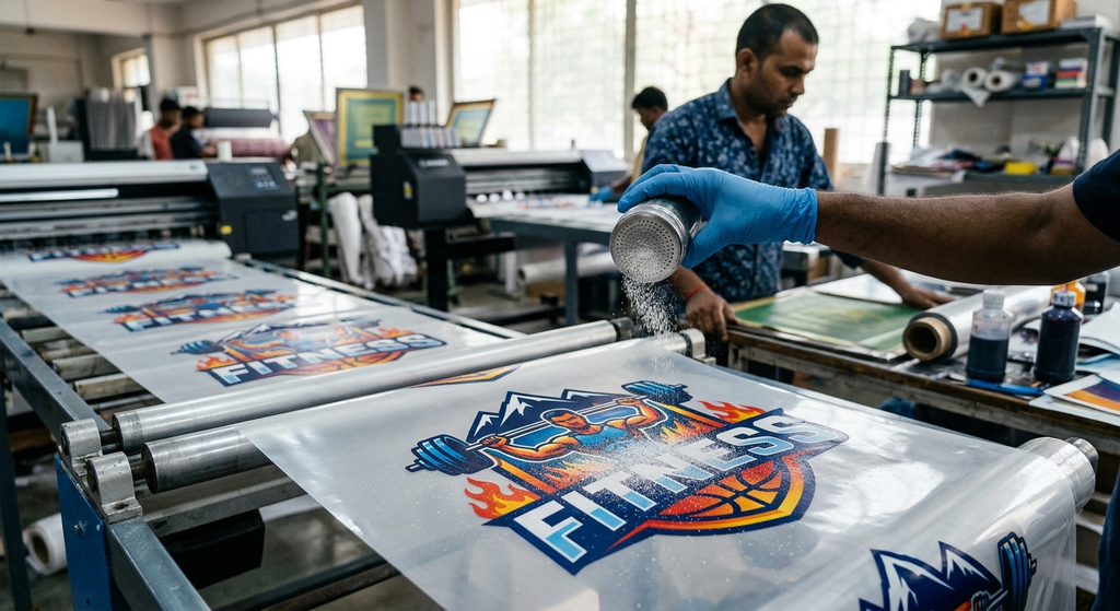 DTF Printing for Gym and Fitness Apparel in India: Amazing Design Guide 2026 - DTF Printing for Gym and Fitness Apparel in India hot melt adhesive powder application