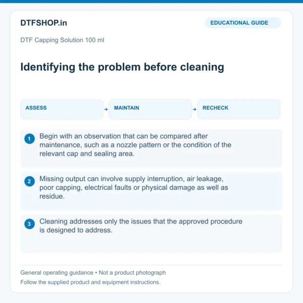 DTF Capping Solution 100 ml: identifying the problem before cleaning — educational guide, not a product photo