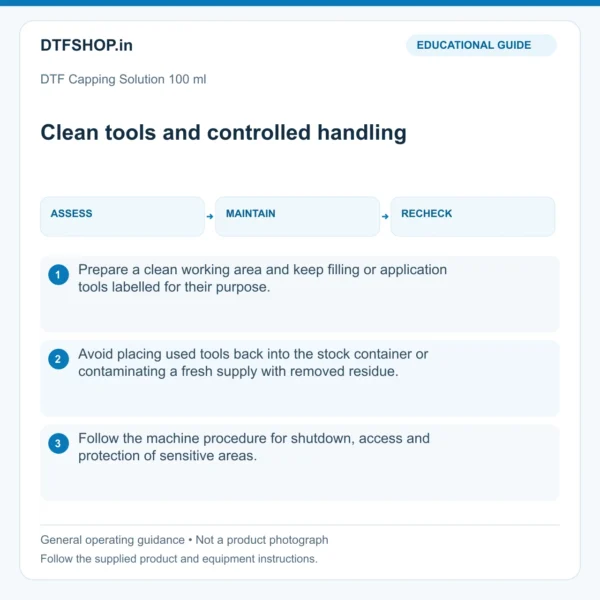 DTF Capping Solution 100 ml: clean tools and controlled handling — educational guide, not a product photo