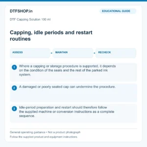 DTF Capping Solution 100 ml: capping, idle periods and restart routines — educational guide, not a product photo