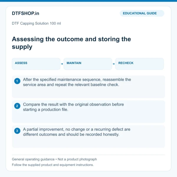 DTF Capping Solution 100 ml: assessing the outcome and storing the supply — educational guide, not a product photo